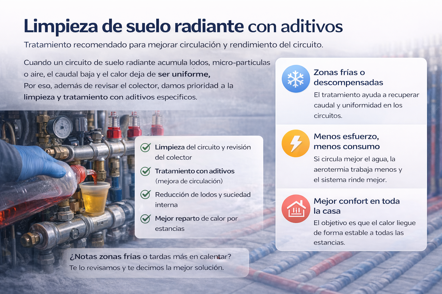 Limpieza y tratamiento de suelo radiante